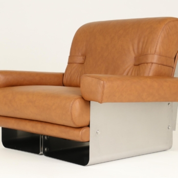 Lounge chair inox frame leather upholstery Xavier Féal IIF Inox Industrie France (1)