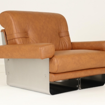 Lounge chair inox frame leather upholstery Xavier Féal IIF Inox Industrie France (13)