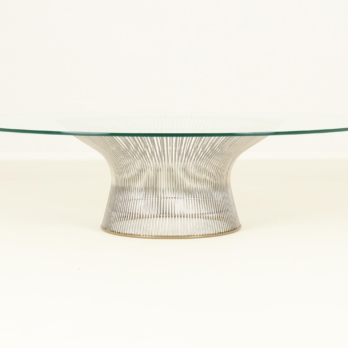 Coffee table with wire-rod base by Platner with transparant glass (2)