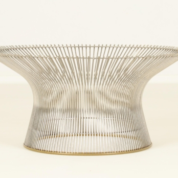 Coffee table with wire-rod base by Platner with transparant glass (5)